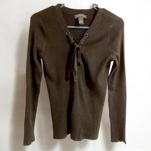 INC International Concepts Black Lace-Up V-Neck Sweater